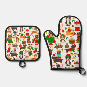 Niedlicher Welpen Weihnachten Ofenhandschuh & Topflappen-Set