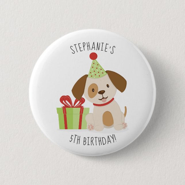 Niedlicher WelpenGeburtstag Button (Vorderseite)