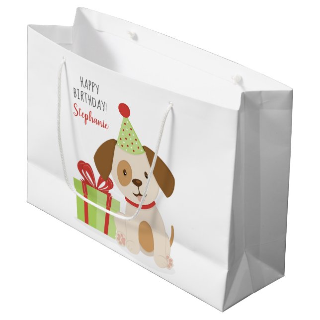 Niedlicher WelpenGeburtstag Große Geschenktüte (Vorderseite Schrägansicht)
