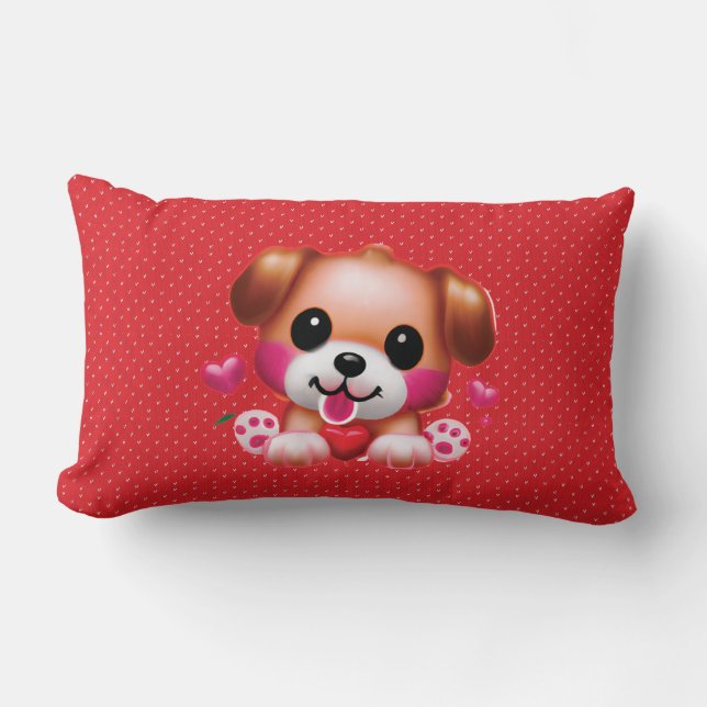 Niedlicher Welpenherz Strick Valentine Throw Kisse Lendenkissen (Vorderseite)