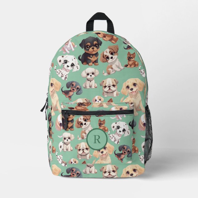 Niedlicher Welpenhund blass grün Bedruckter Rucksack (Vorderseite)
