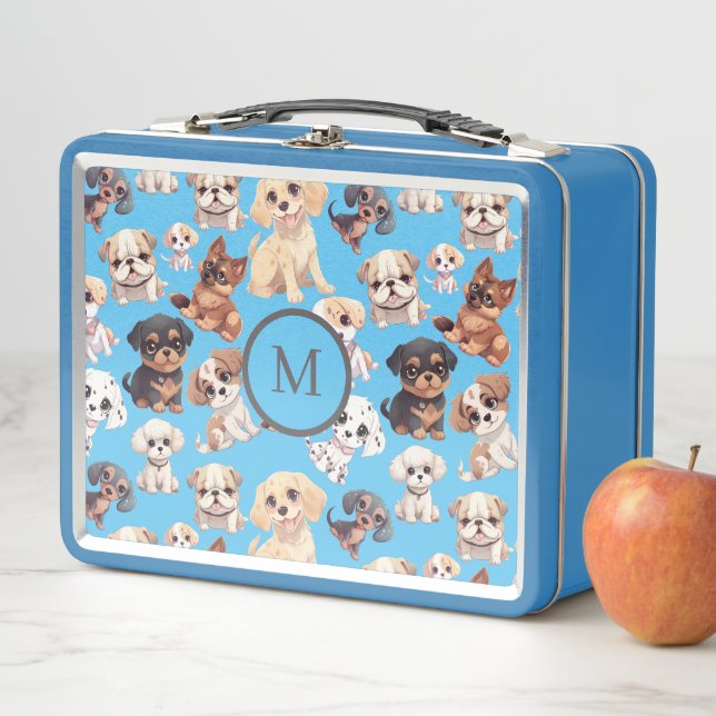 Niedlicher Welpenhund blau Metall Brotdose (Beispiel)