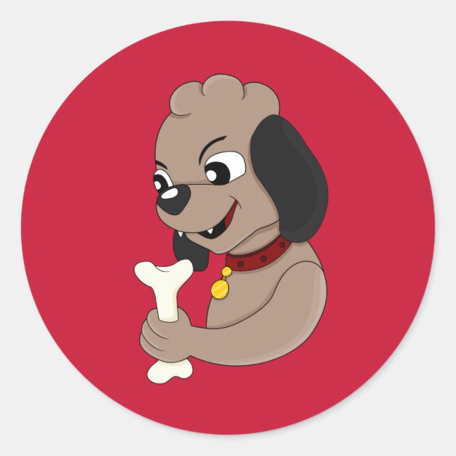 Niedlicher Welpenhund Cartoon Klassischer Rundaufk Runder Aufkleber (Vorderseite)