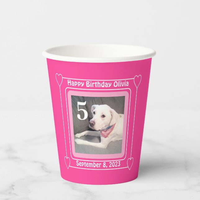 Niedlicher Welpenhund Foto Geburtstag Nummer 5 Ros Pappbecher (Vorderseite)