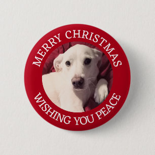 Niedlicher Welpenhund frohe Weihnachten Frieden Ro Button