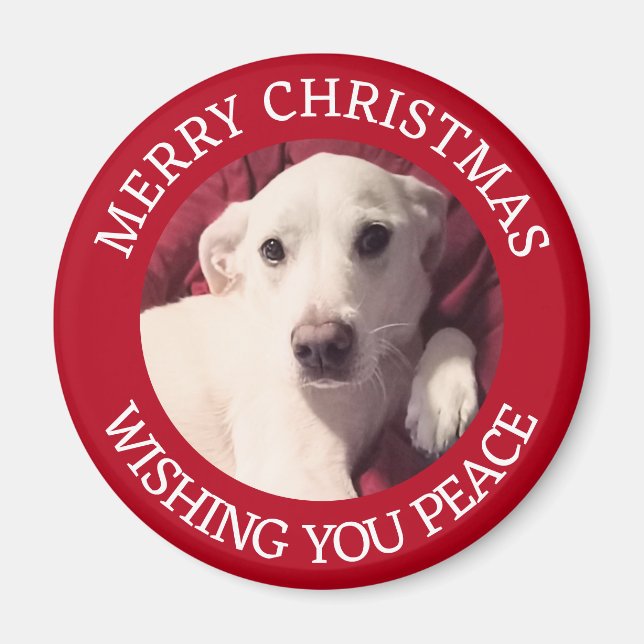 Niedlicher Welpenhund frohe Weihnachten Frieden Ro Magnet (Vorne)