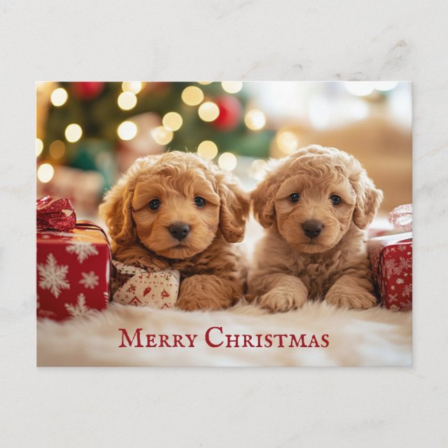 Niedlicher Welpenhund frohe Weihnachten Postkarte (Vorderseite)