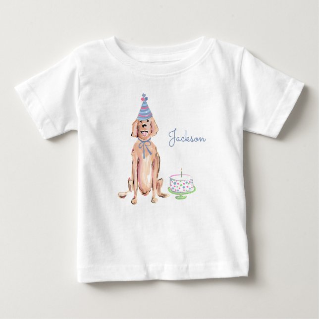 Niedlicher Welpenhund Golden Retriever 1. Geburtst Baby T-shirt (Vorderseite)