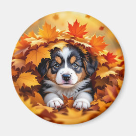 Niedlicher Welpenhund in Herbstlauben Magnet
