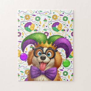 Niedlicher Welpenhund Mardi Gras in der Hut