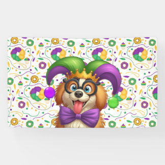 Niedlicher Welpenhund Mardi Gras in der Hut Banner