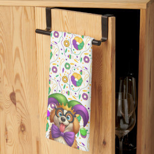 Niedlicher Welpenhund Mardi Gras in der Hut Geschirrtuch