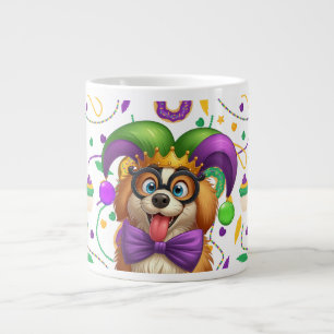 Niedlicher Welpenhund Mardi Gras in der Hut Jumbo-Tasse