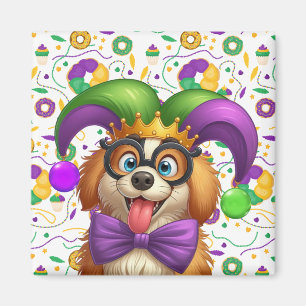 Niedlicher Welpenhund Mardi Gras in der Hut Magnet