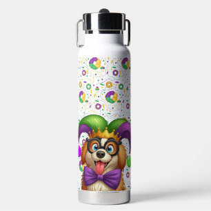 Niedlicher Welpenhund Mardi Gras in der Hut Trinkflasche