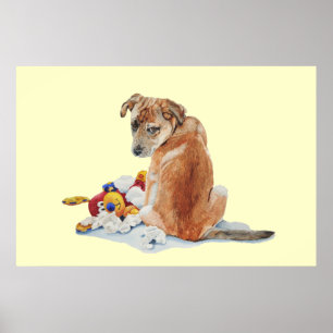 Niedlicher Welpenhund mit gerissener realistischer Poster