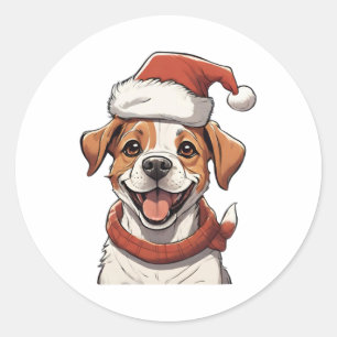 Niedlicher Welpenhund mit Weihnachts-Hat Classic T Runder Aufkleber