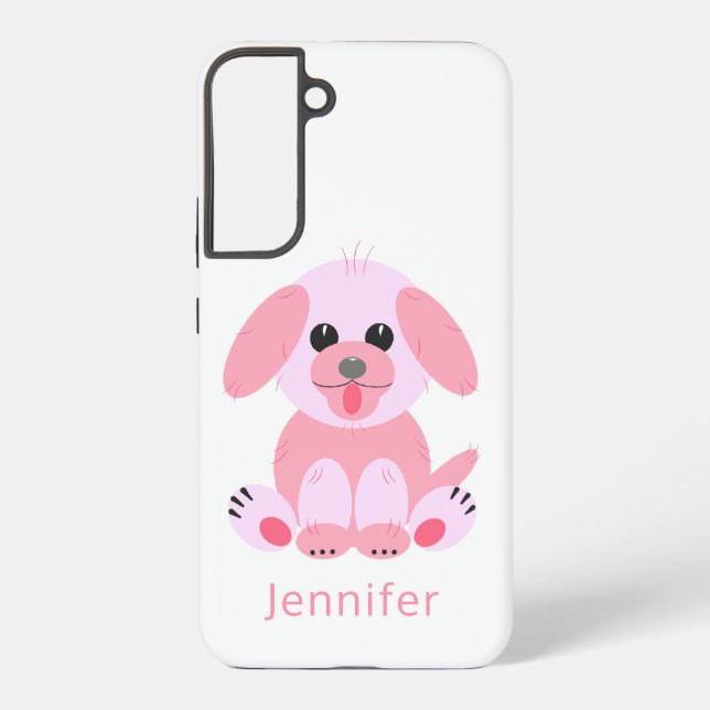Niedlicher Welpenhund Personalisiert rosa Cartoon Samsung Galaxy Hülle (Rückseite)