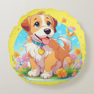 Niedlicher Welpenhund Rundes Kissen