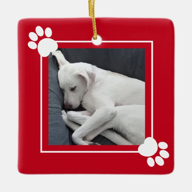 Niedlicher Welpenhund Single 1 Foto Name und Meldu Keramikornament (Vorderseite)
