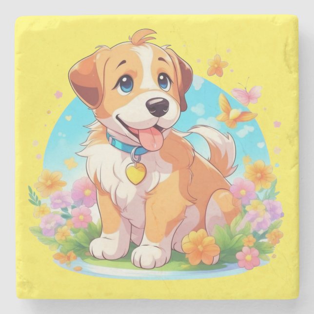 Niedlicher Welpenhund Steinuntersetzer (Vorderseite)