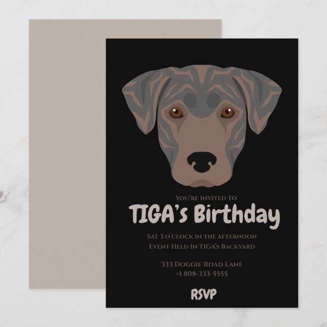 Niedlicher Welpenhund TIGA's Party Einladung (Vorne/Hinten)