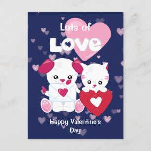 Niedlicher Welpenhund und Kitty Cat Valentine Postkarte