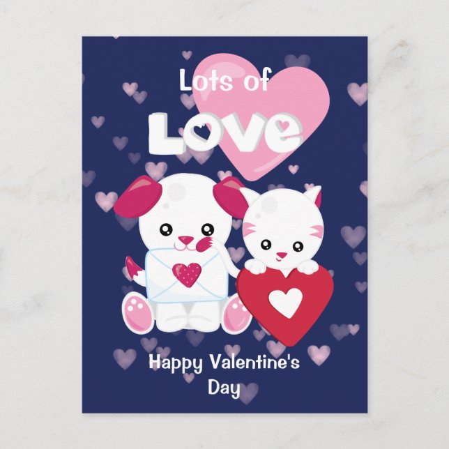Niedlicher Welpenhund und Kitty Cat Valentine Postkarte (Vorderseite)