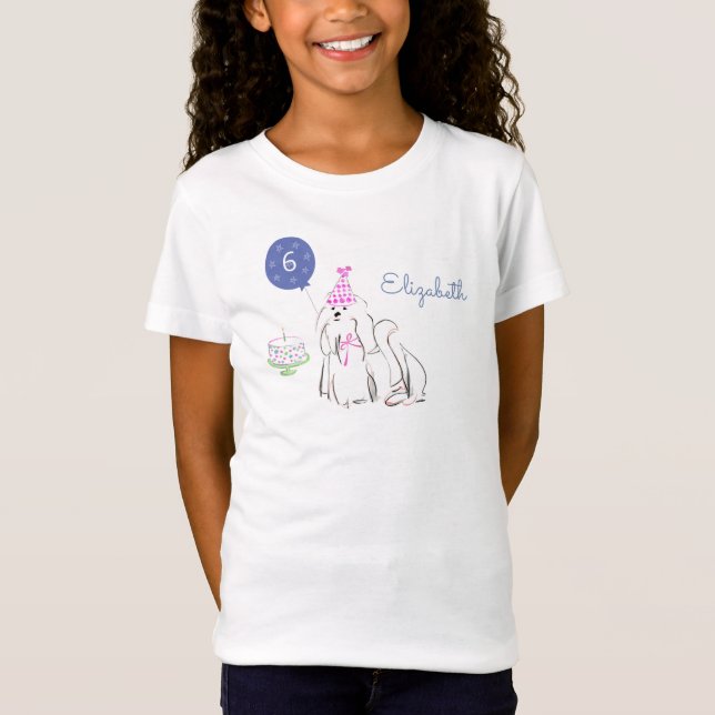 Niedlicher Welpenhund Wasserfarbe Maltese Geburtst T-Shirt (Vorderseite)