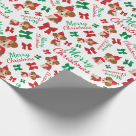 Niedlicher Welpenurlaub Red & Green Bow Frohe Weih Geschenkpapier