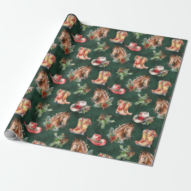 Niedlicher Western/Cowboy Weihnachten Geschenkpapier (Ungerollt)