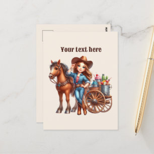Niedlicher Western Cowgirl hinzufügen Postkarte