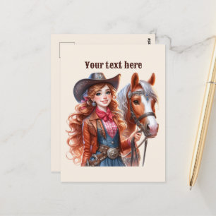 Niedlicher Western Cowgirl hinzufügen Postkarte