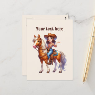Niedlicher Western Cowgirl hinzufügen Postkarte