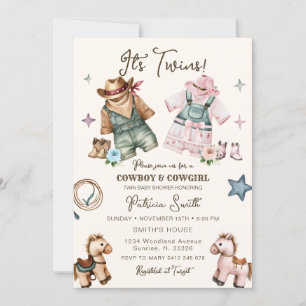 Niedlicher Western Cowgirl und Cowboy Twin Baby Du Einladung