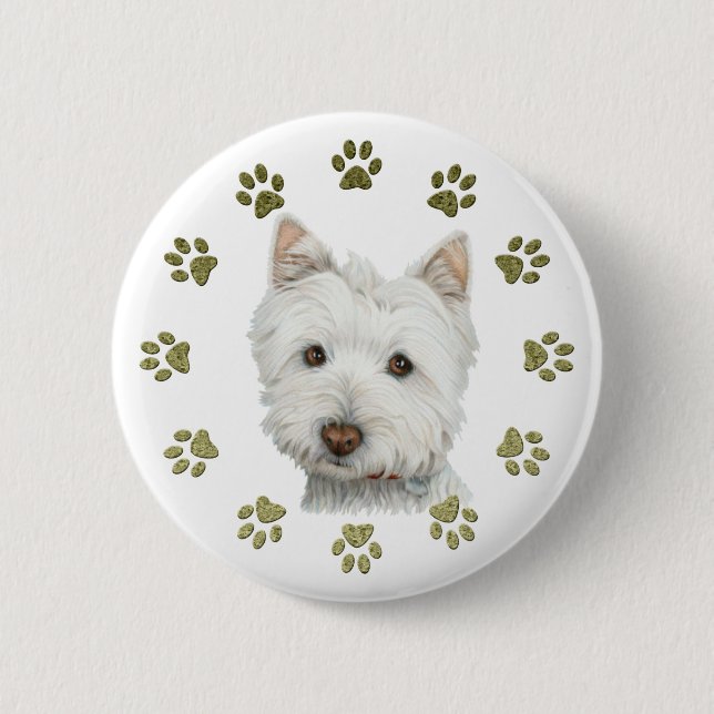 Niedlicher Westhochland-weißer Terrier-Hund und Button (Vorderseite)