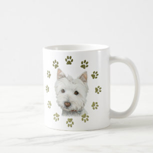 Niedlicher Westhochland-weißer Terrier-Hund und Kaffeetasse
