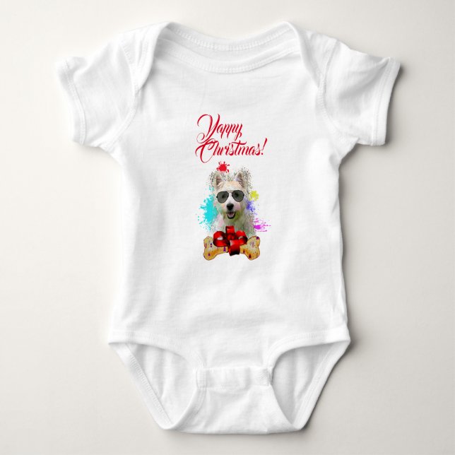 Niedlicher Westie Dog Yappy Weihnachten Baby Strampler (Vorderseite)