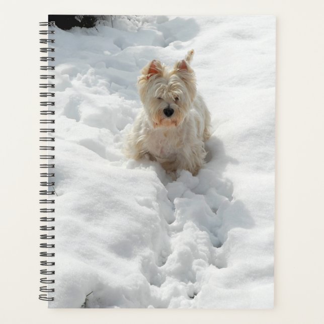Niedlicher Westie Hund im Schneeplaner Planer (Vorderseite)