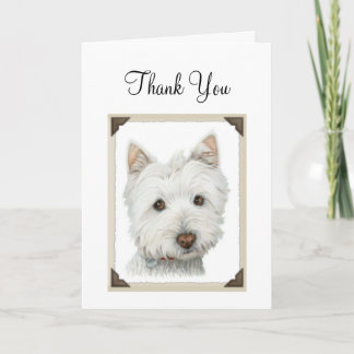 Niedlicher Westie Hund mit abgerissenen Papierkant Dankeskarte