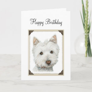 Niedlicher Westie Hund mit abgerissenen Papierkant Karte
