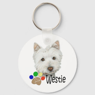 Niedlicher Westie Hund und Tatzen-Kunst-Geschenke Schlüsselanhänger