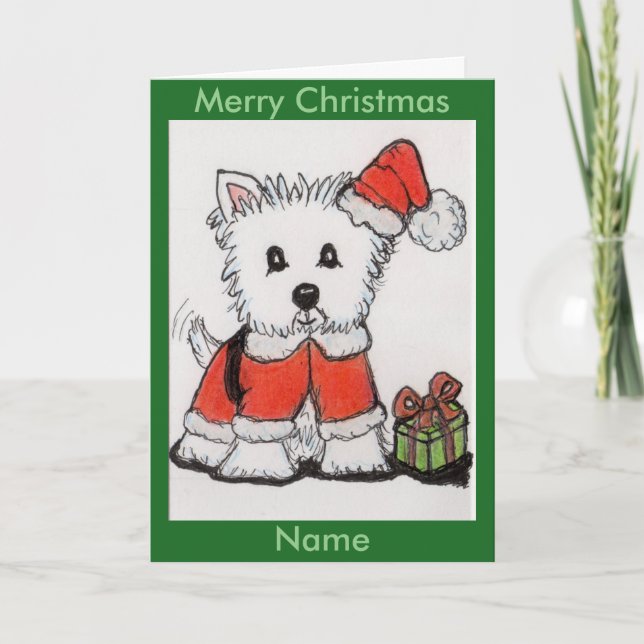 NIEDLICHER WESTIE WEIHNACHTSkarten-Mamatochtersohn Feiertagskarte (Vorderseite)
