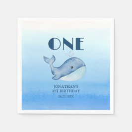 Niedlicher Whale Blue Sea 1. Geburtstag Serviette