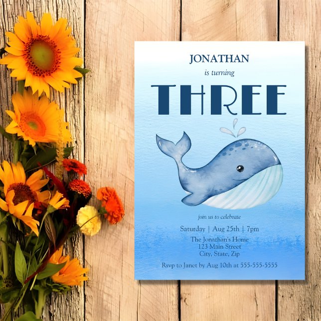 Niedlicher Whale Blue Sea 3. Geburtstag Einladung (Von Creator hochgeladen)