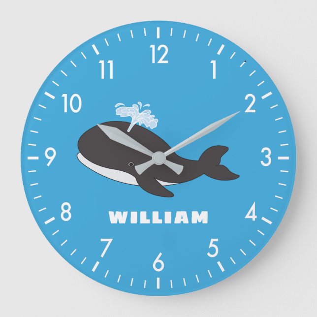 Niedlicher Whale Personalisierter Individuelle Nam Große Wanduhr (Vorderseite)