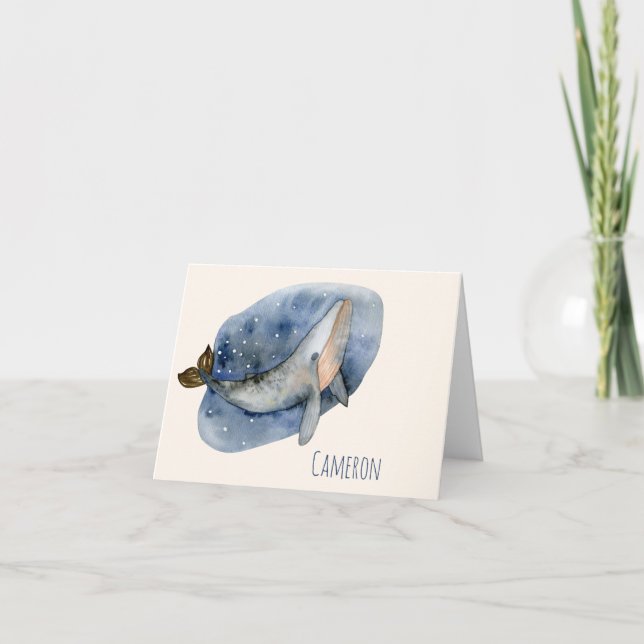 Niedlicher Whale Wasserfarbe Personalisiert blau (Vorderseite)