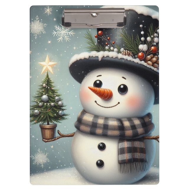 Niedlicher Whimisky Weihnachten/Winterschneemann Klemmbrett (Vorderseite)