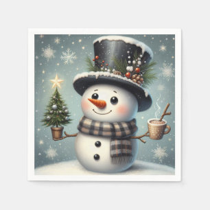 Niedlicher Whimisky Weihnachten/Winterschneemann Serviette