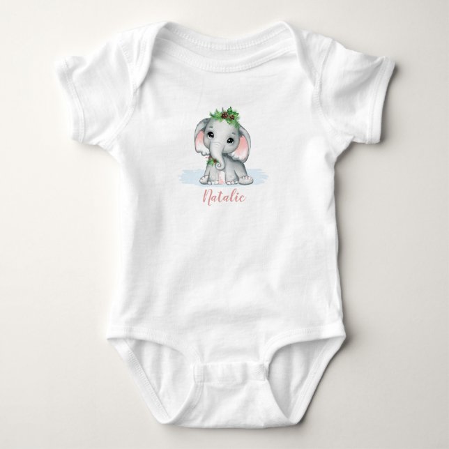 Niedlicher Whimsical Baby Elephant Wintername Baby Strampler (Vorderseite)